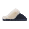 Women's Genuine Sheepskin Navy Blue Suede Mule Winter Slippers - Luna