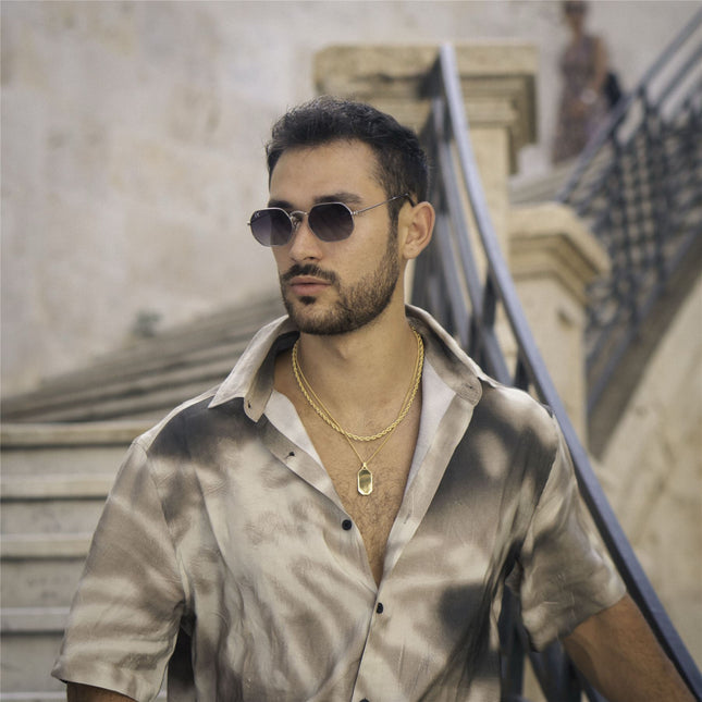 De-Gamme Silver Retro Rectangle Polarized Sunglasses - Napoli