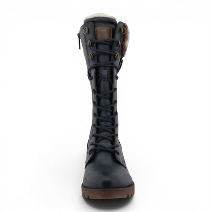 Mustang Women's Navy Mid-Calf Faux Fur Winter Combat Boots - M0082003