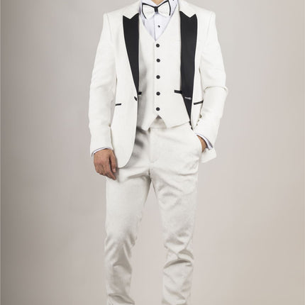 Men's White 3 Piece Velvet Wedding Tuxedo Formal Suit