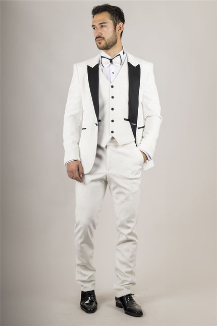 Men's White 3 Piece Velvet Wedding Tuxedo Formal Suit