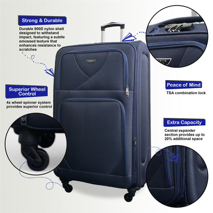 Expandable Soft Shell Cabin Suitcase 50.5 x 37 x 26 cm Luggage Suitable for Easyjet, Ryanair
