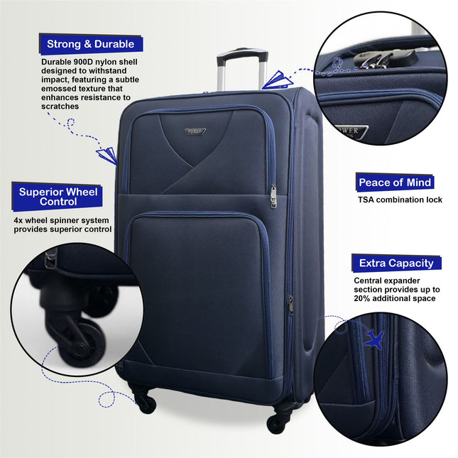 Expandable Soft Shell Cabin Suitcase 50.5 x 37 x 26 cm Luggage Suitable for Easyjet, Ryanair