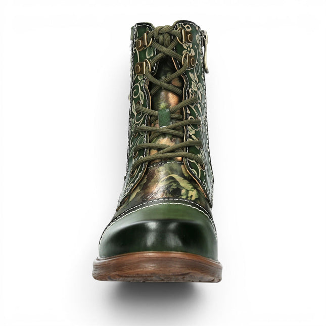 Laura Vita Women's Green Floral Victorian Leather Lace-up Ankle Boots - Anitao - 11