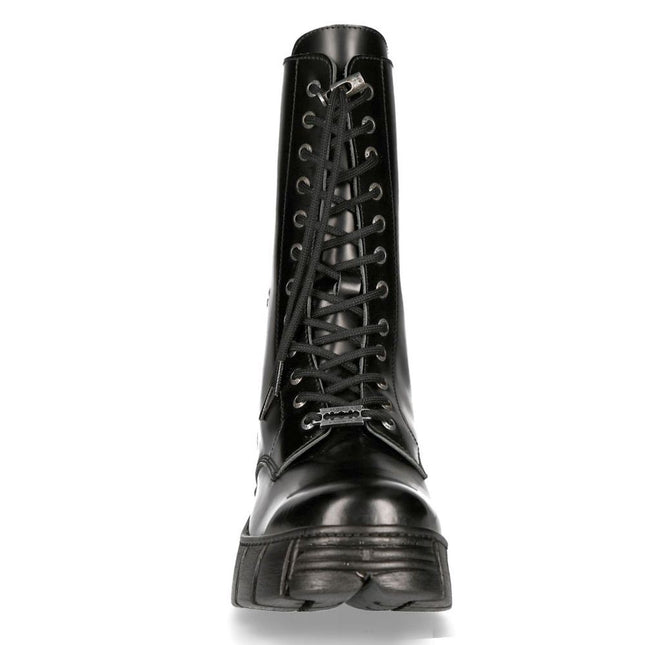 New Rock Boots Leather Mid-Calf Tower Biker Boots- M-Wall027N-C2