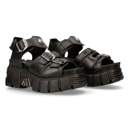 New Rock Unisex Metallic Black Punk Sandal Boots - M-BIOS101-C2