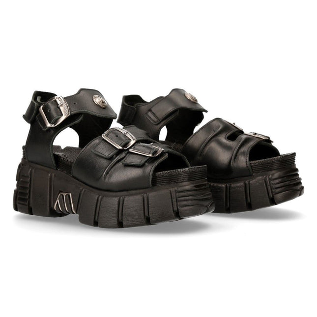 New Rock Unisex Metallic Black Punk Sandal Boots - M-BIOS101-C2