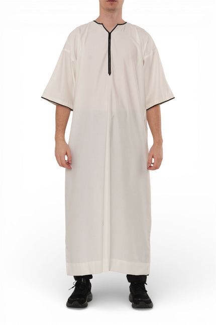 Men's Ramadan Cream White Moroccan Gandoura Thobe Robe Djellaba Eid Jubba- TT-006