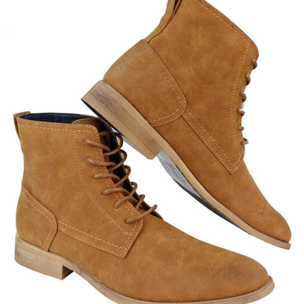 Mens Camel Matt Suede Lace Up Ankle Boots