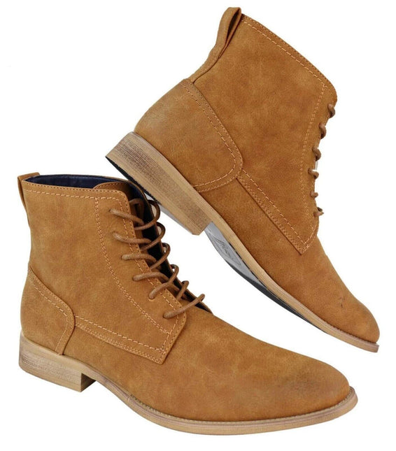 Mens Camel Matt Suede Lace Up Ankle Boots