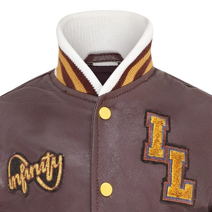Kids Burgundy Letterman Leather Varsity College Bomber Jacket