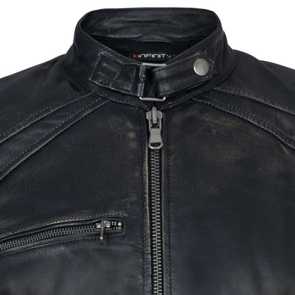 Mens Vintage Black Leather Biker Jacket-Alexandria