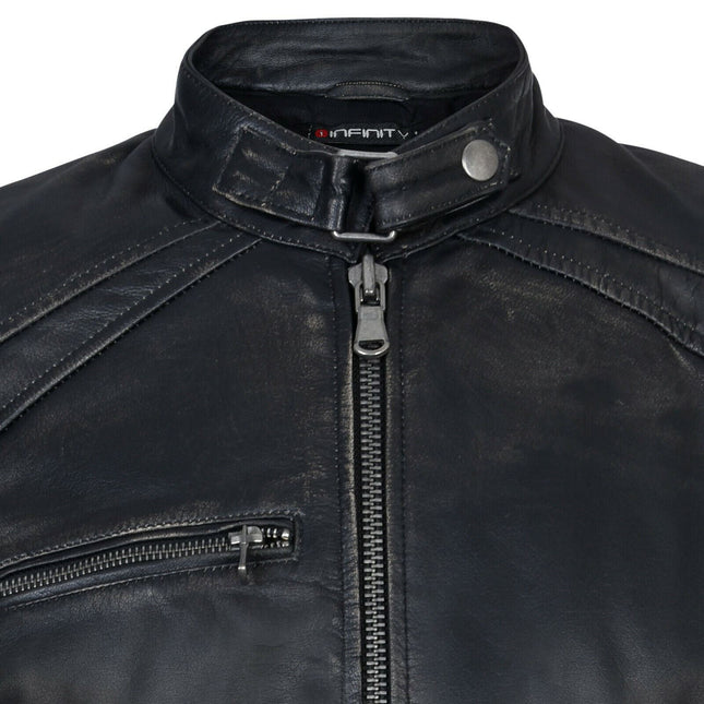 Mens Vintage Black Leather Biker Jacket-Alexandria