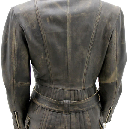 Womens Long Leather Biker Jacket-Quito