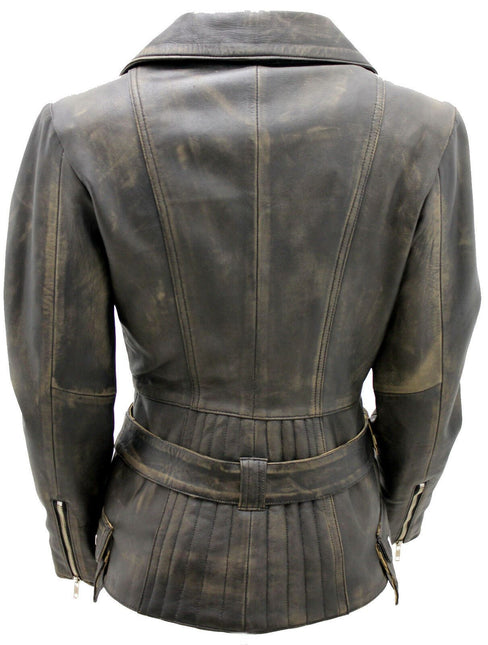 Womens Long Leather Biker Jacket-Quito