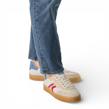 Tamaris Men's Off White Leather Red Stripe Trainer Sneaker Shoes