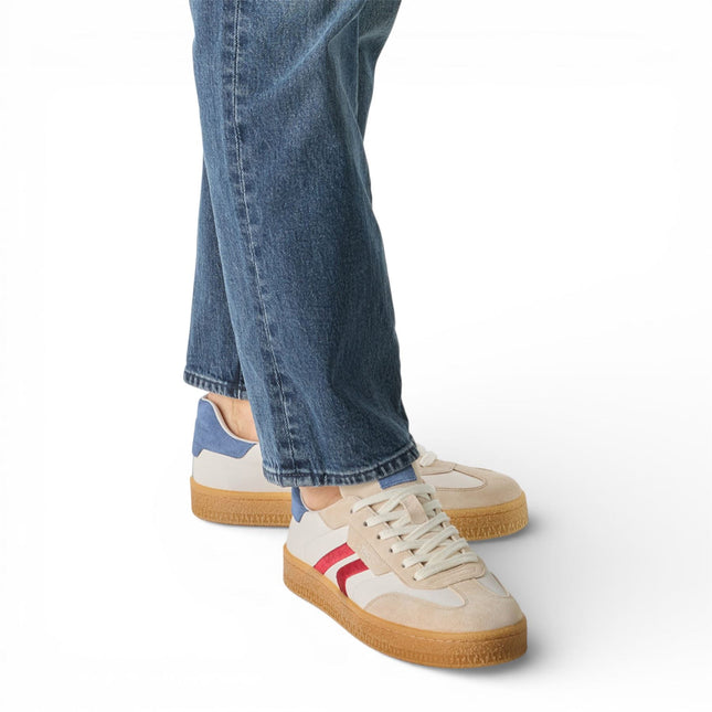 Tamaris Men's Off White Leather Red Stripe Trainer Sneaker Shoes