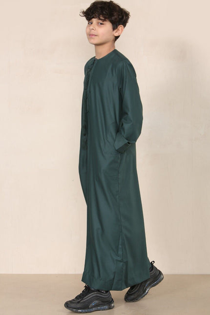 Boy's Kids Olive Green Thobe Emirati Jubba Islamic Clothing Kaftan Eid String Tassel