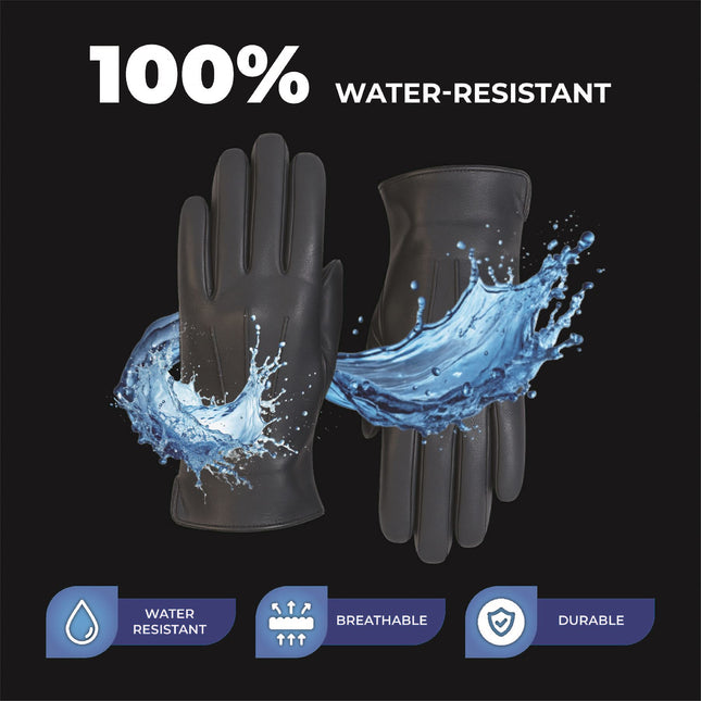 Men’s Navy Blue Italian Leather Warm Wool Lining Winter Gloves - M-LGV-305