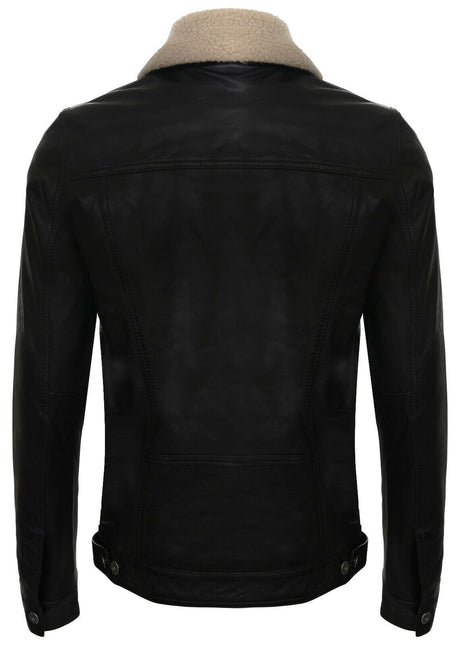 Mens Removable Collar Leather Trucker Jacket-Zagreb
