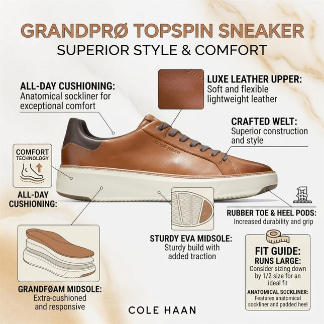 Cole Haan Men's GrandPro Luxe Mile Trainer Tan Leather Sneakers - C34229