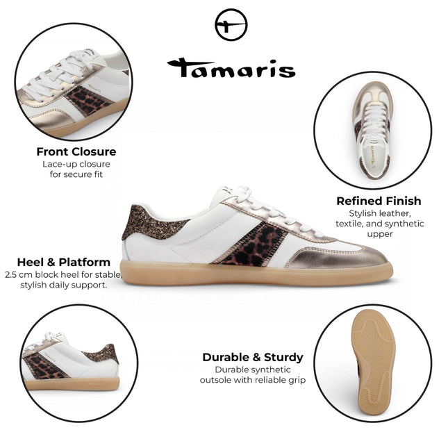 Tamaris Women's White Leopard Leather Trainers Sneaker Shoes
