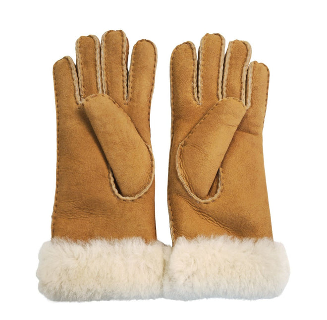Infinity Leather Womens Tan Sheepskin Suede Gloves with Fur Cuff