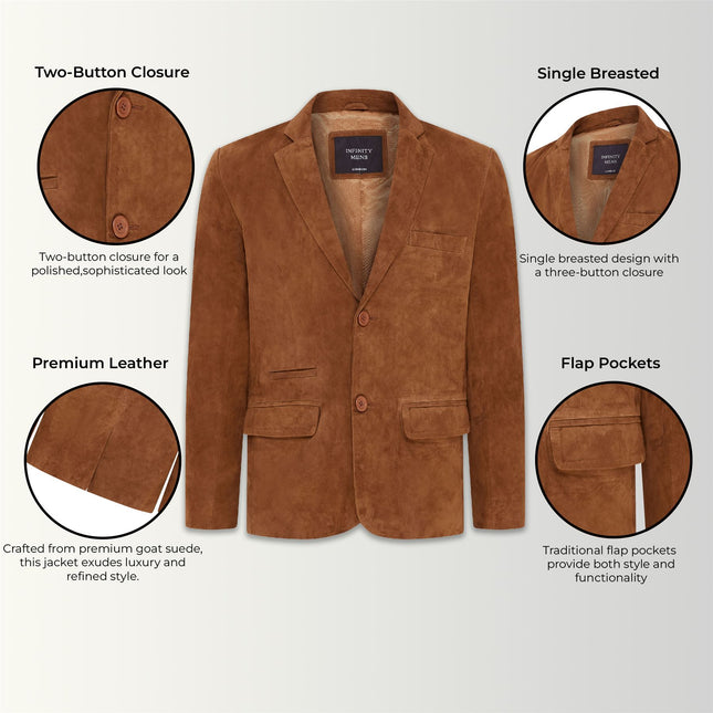 Mens Suede Blazer Jacket Soft Real Italian Leather Fitted Vintage Coat