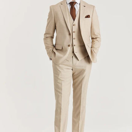Men's Beige Lightweight Summer Wedding Party Trouser