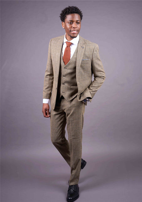 Men's 3-Piece Brown Classic Check Suit Slim Fit Plain Formal Party Suit