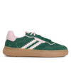 Tamaris Womens Green Pink Leather Fashion Stripe Lace Up Sneakers