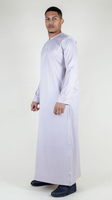 Men's Beige Thobe Robe Satin Emirati Islamic Jubba Eid Slim Fit