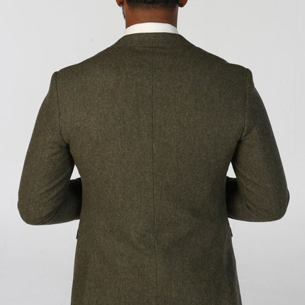 Men's Olive Green Wool Blend Tweed Formal Suit