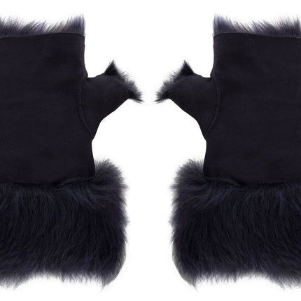Womens Shearling  Mittens Fingerless Cuffs Toscana Suede Sheepskin Fur