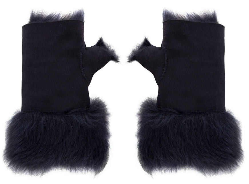 Womens Shearling  Mittens Fingerless Cuffs Toscana Suede Sheepskin Fur