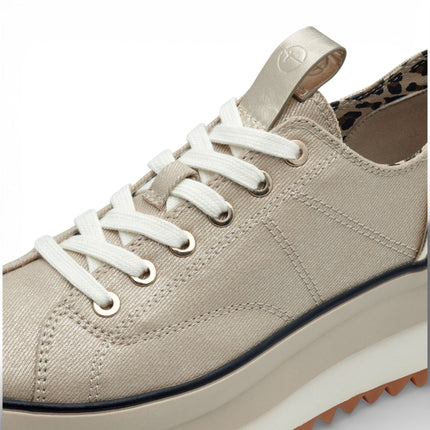 Tamaris Women’s Platform Trainers Beige Lace-Up Sneaker Shoes