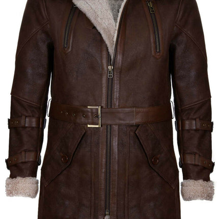Mens 3/4 Warm Leather Sheepskin Trench Coat-Medina