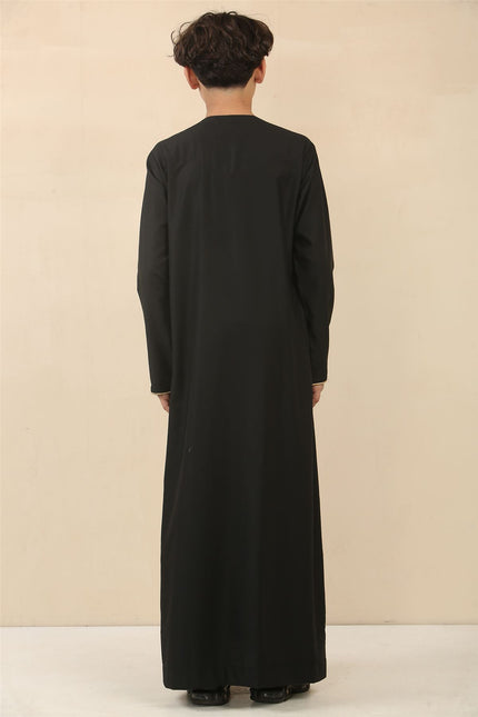Kid's Boys Black Omani Eid Thobe  Saudi Emirati Jubba Robe