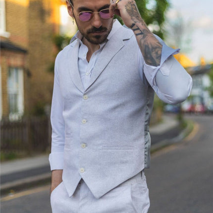Men's Summer 2 Piece Suit Linen Formal Grey Waistcoat Trousers