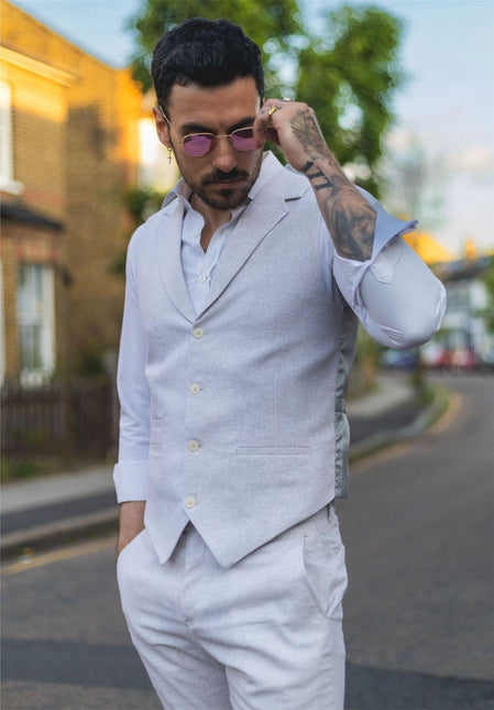 Men's Summer 2 Piece Suit Linen Formal Grey Waistcoat Trousers