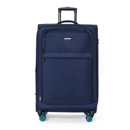 Soft Shell Blue 1680D Polyester Suitcase Set 8 Wheel TSA Lock Luggage