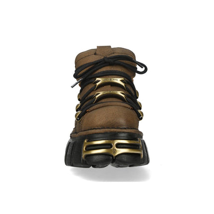 New Rock Brown Leather Gothic Platform Ankle Boots - M-120N-C120