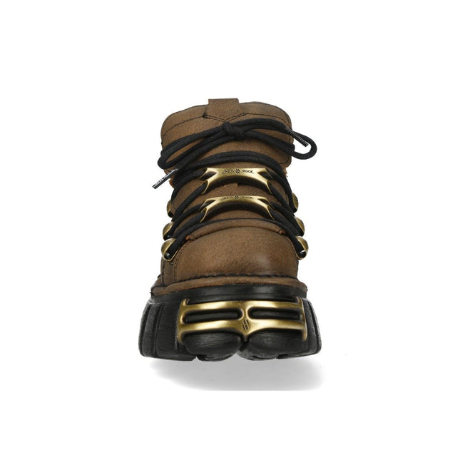 New Rock Brown Leather Gothic Platform Ankle Boots - M-120N-C120