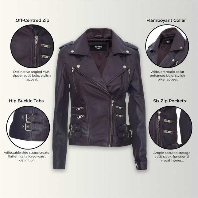 Womens Leather Brando Biker Jacket-Orlando