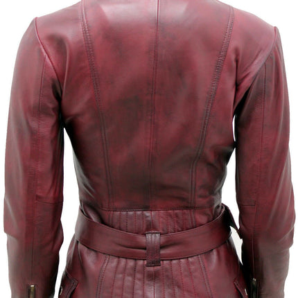 Womens Long Leather Biker Jacket-Quito