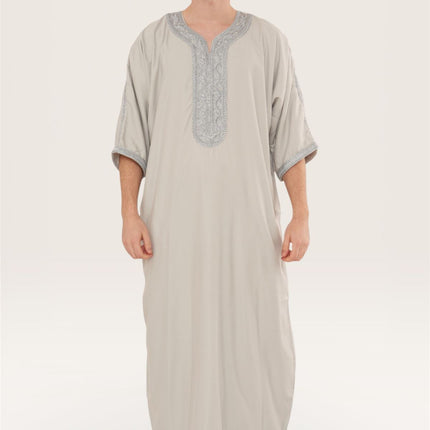 Men's Grey Moroccan Thobe Robe Eid Djellaba Gandoura Jubba- HM65