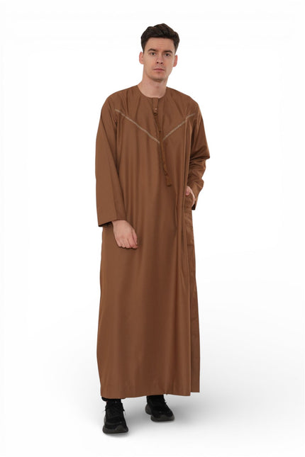 Men's Eid Camel Brown Moroccan Thobe Robe Djellaba Ramadan Eid Jubba- HM10