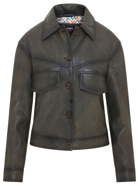 Womens Vintage Classic Lamb Leather Collared Biker Jacket