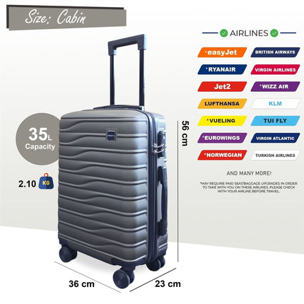 Hard Shell Cabin  56 x 36 x 23 cm Luggage Suitcase Suitable for Easyjet, Ryanair