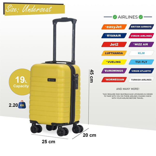 ABS Hardshell Underseat Cabin Suitcase 45 x 25 x 20 cm Luggage Suitable for Rynair